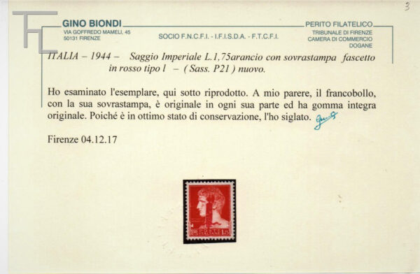 28600-L. 1,25 - Soprastampa II tipo - in rosso - - Image 3