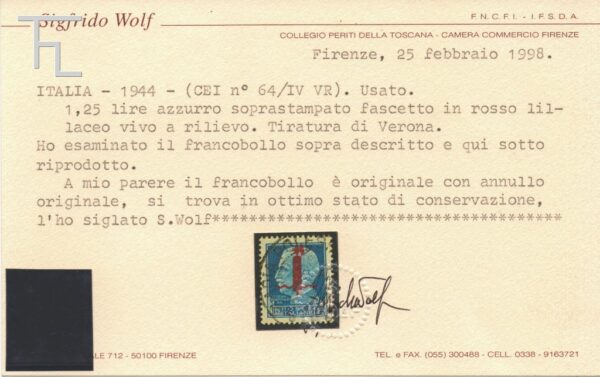 20000-L. 1.25 - Tiratura di Verona - biaccato - rosso lillaceo - Image 3