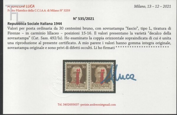 7300-Cent. 30 - Tiratura di Firenze - carminio llillaceo - decalco - - Image 3