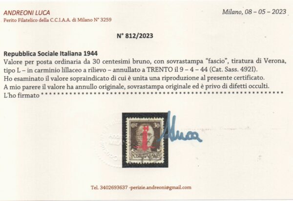 6650-Cent.30- Tiratura di Verona - carminio lillaceo - - Image 4