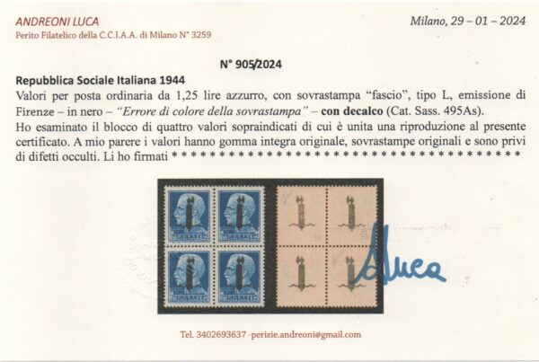 21450 - L. 1,25 - Errore di colore - quartina con decalco - - Image 4